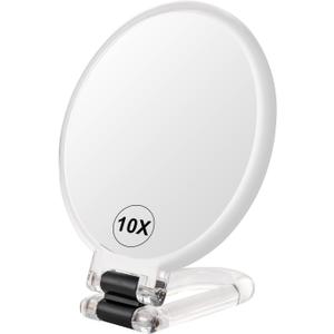 BOOMIBOO 1X/10X Magnifying Handheld Mirror Double Sided, Foldable Travel Makeup Mirror, Adjustable Rotation Pedestal Hand/Hanging/Desk Vanity Mirror-Clear