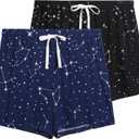 2 Pack Pajama Shorts for Women Cotton Sleep Shorts Casual Lounge Pants Drawstring Pj Bottoms (Medium, Black Star & Navy Star)