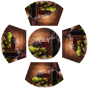 Wine PVC Placemats for Round Table Set of 4 with Round Centerpiece Mat, Farmhouse Red Wine Grape Wood Goblet Wedge Table Mats Washable Heat Resistant Dining Table Mat for Kitchen Christmas Party (A003)