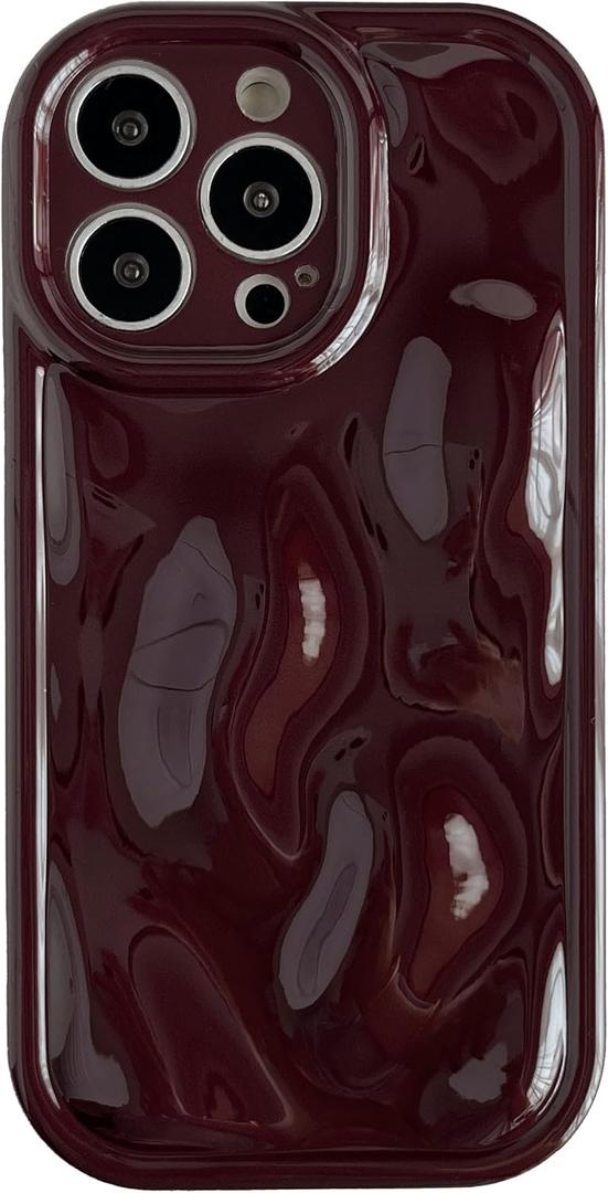 Caseative for iPhone 13 Pro Case,Water Ripple Wave Meteorite Bubble Chrome Plating Soft Phone Case (Wine Red)