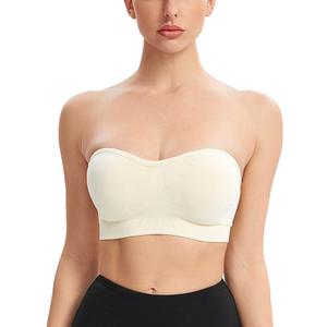 Gnowann Strapless Bras for Women Non-Slip Silicone Bandeau Bralette Seamless Wireless Strapless Bra Padded Tube Top 2 Pack M