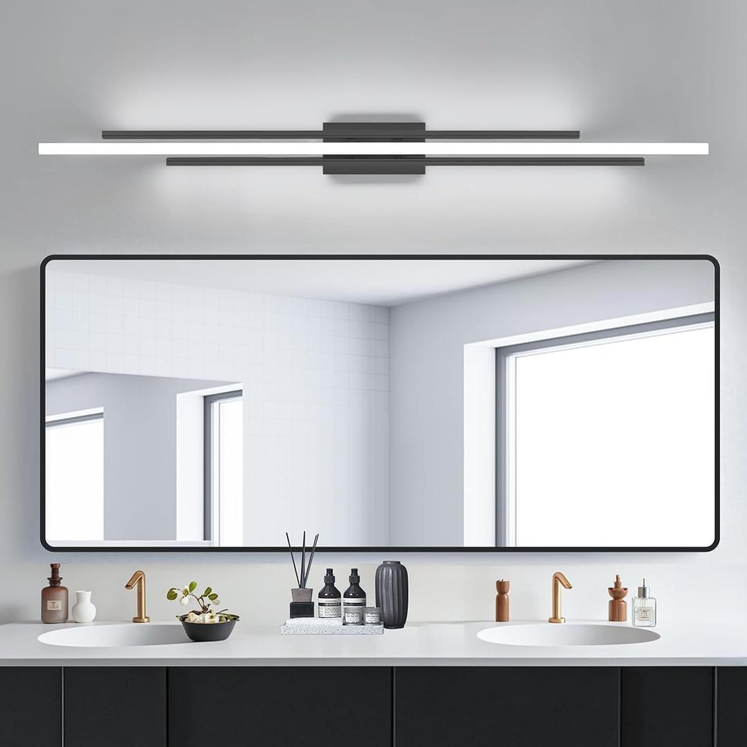 VitaLink 55" Long Black Vanity Light Bathroom Wall Light Fixtures Long Vanity Lights Over Mirror Lighting Lamps Dimmable Bathroom Wall Mount Lighting Over Vanity Mirror