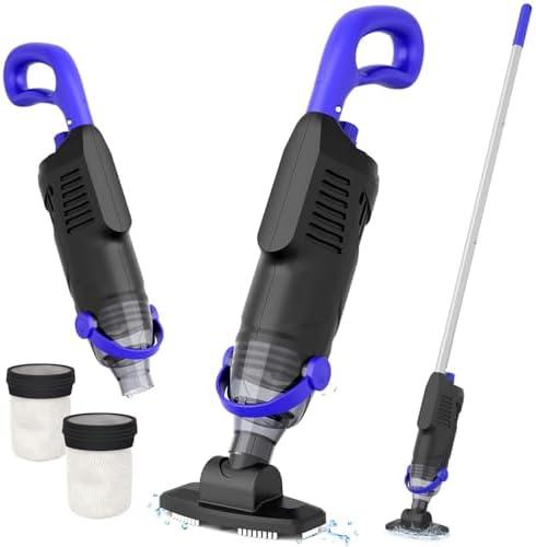 Cordless Above Ground Pool Vacuum Cleaner, 60W Handheld Rechargeable Pool Vacuum Cleaner with Pole & 18GPM Suction for Leaves, Debris, Dirt