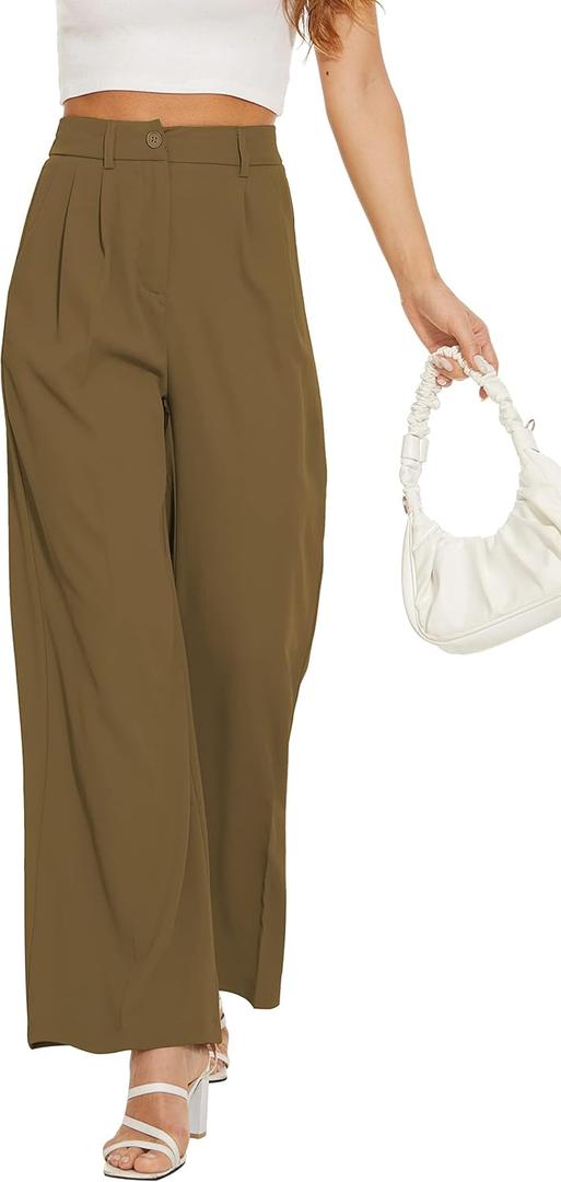 FUNYYZO Wide Leg Pants Women's High Elastic Waisted in The Back Business Work Trousers Long Straight Suit Pants (006# Khaki (Thick)) XS