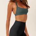 LASLULU Womens Halter Sports Bras Scoop Neck Workout Tops Padded Backless (Green, L)