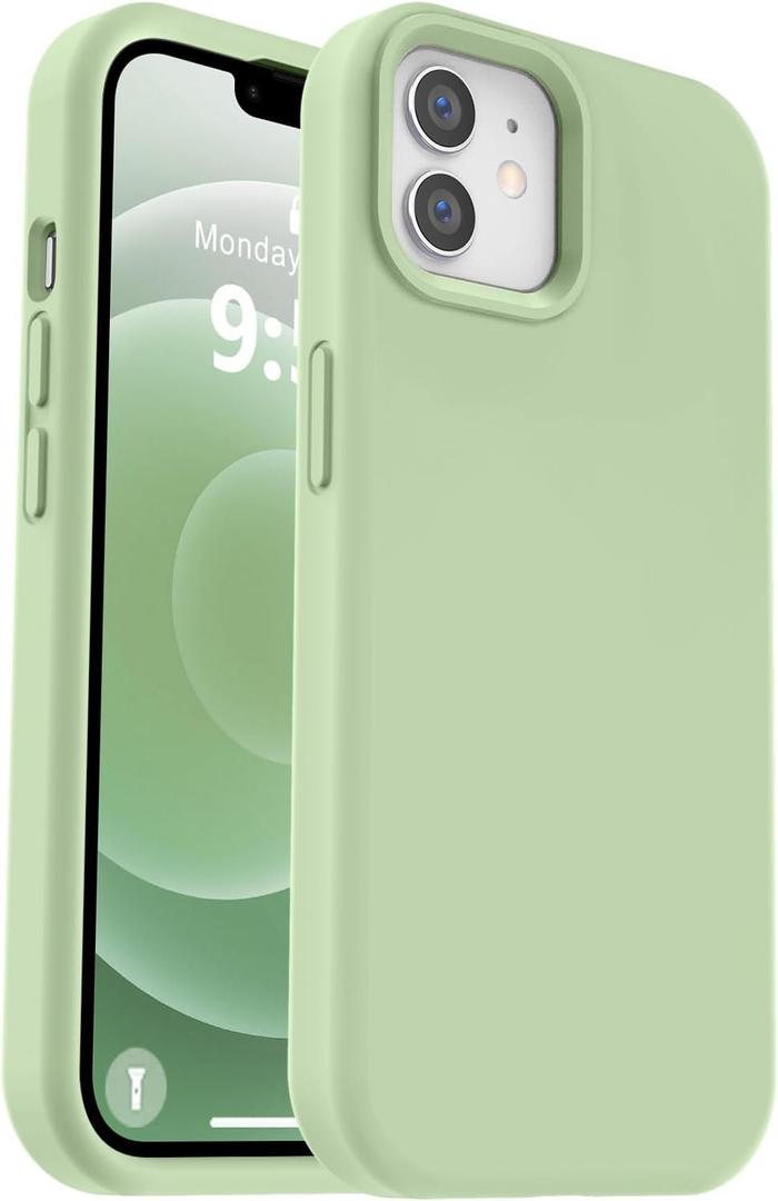 Vooii Compatible with iPhone 12 Case/iPhone 12 Pro Case, Liquid Silicone Upgrade [Soft Anti-Scratch Microfiber Lining] [Shockproof Drop Protection] Phone Case 6.1 inch - Matcha