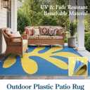 Wonnitar Abstract Outdoor Rug 6x9, Modern Coral Waterproof Reversible Plastic Straw Rug for Patio, Foldable Lightweight Outside Carpet for Deck, Balcony, RV, Beach, Blue/Yellow