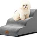 Dog Stairs for Small Dogs 15.7" H, Curved Dog Step for Puppy, Older Cat, Medium Pet Ramp for Sofa, Couch or Chair, Ladder with High Density Foam, 3 Step, 15.7x22.4x15.7 inch, Grey