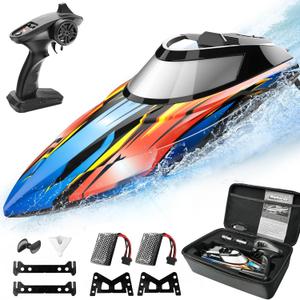 ALPHAREV RC Boat - R308 32+ KPH Fast Remote Control Boat for Pool & Lake with Portable Suitcase, 2.4GHz Racing RC Boats for Adults & Kids, Summer Water Toy Gifts for Boys & Girls (Multicolored)