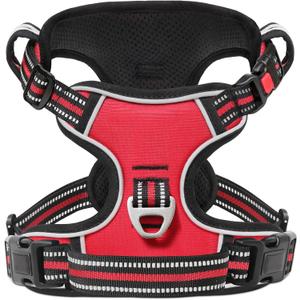 Timos Dog Harness Small Sized, No Pull with Neck Lockable Snap, No Choke Front Clip Dog Reflective Harness, Adjustable Metal Rings 3 Buckles, Easy Control Handle for Small Dogs Red S (Small (Pack of 1))