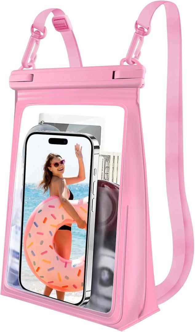 Large Waterproof Phone Pouch [with Sealing Strip], Cell Phone Dry Bag for iPhone 16 15 14 13 Pro Max Galaxy S25 S24 S23 All Devices, Floating Water Proof Bag for Beach Water Park Pink (Large (Up to 8.5"))