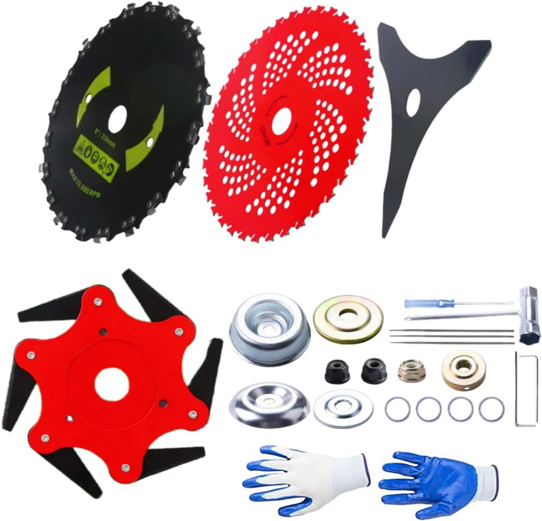Brush Cutter Blade for Weed-Eater Kits-9" x 36 Teeth Carbide Tipped Blades &9" x20T Carbon Steel Round Chainsaw Tooth Brush Blades &10" x 3 Teeth Carbon Blades &6 Steel Razors Trimmer Head