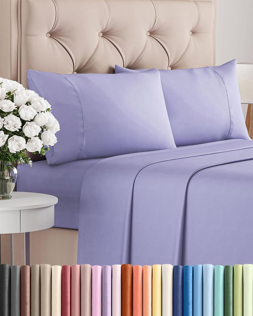 Twin 4 Piece Sheet Set - Comfy, Breathable & Cooling - Hotel Luxury Bedding for Women, Men, Kids, Teens and Children - 1 Flat & 1 Fitted Sheet & 2 Pillowcases w/ Deep Pockets - Wrinkle Free - Lavender