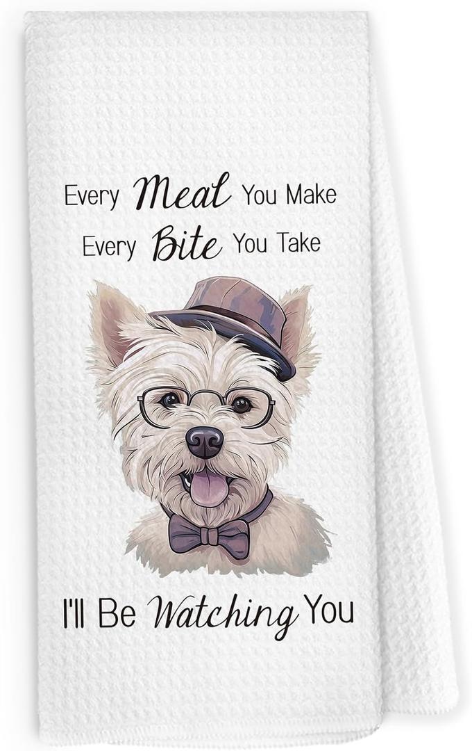 Funny Dog Kitchen Dish Towels 16x24 Inch, Saying Hand Towels for Pet Lovers, West Highland Terrier Decorative Tea Towels for Kitchen Bathroom Home