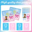 146Pcs Boots and Bows Gender Reveal Decorations Include Tableware-Plates-Napkins-Cups-Forks-Knives-Gender Reveal Tablecloth for Gender Reveal Decorations Serves 24