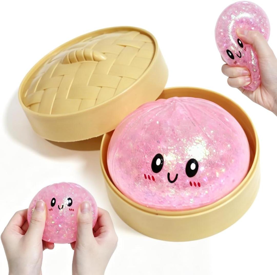 3.2" Glitter Dumpling Squishy Toy Set, Gel-Filled Squishy Toys with BeadsBig Sparkling Stress Relief Sensory, Cute Slow-Rise Desk Decor for Kids & Adults, Gift Collection.