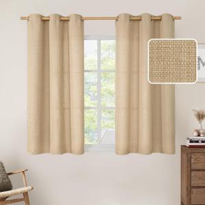 LAMIT Natural Linen Curtains 45 inch Length for Bedroom, Light Filtering Panels, Grommet Privacy Protected Linen Burlap Curtains for Small Window, Set of 2 Panels (42 x 45 Inch, Natural Tan)