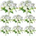 Geosar 8 Bundles Artificial Peonies Flowers Fake Silk Peony Bouquet Faux Peonies Flowers Bulk for Decoration Vase Floral Arrangements Wedding Party Table (White,Green)