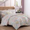 CASAAGUSTO Full Comforter Set, 7 Pieces Bed in a Bag Full Pinkish Floral Comforter Set with Flowers Leaves Pattern, Soft Seersucker Design All Season Full Size Bedding Set