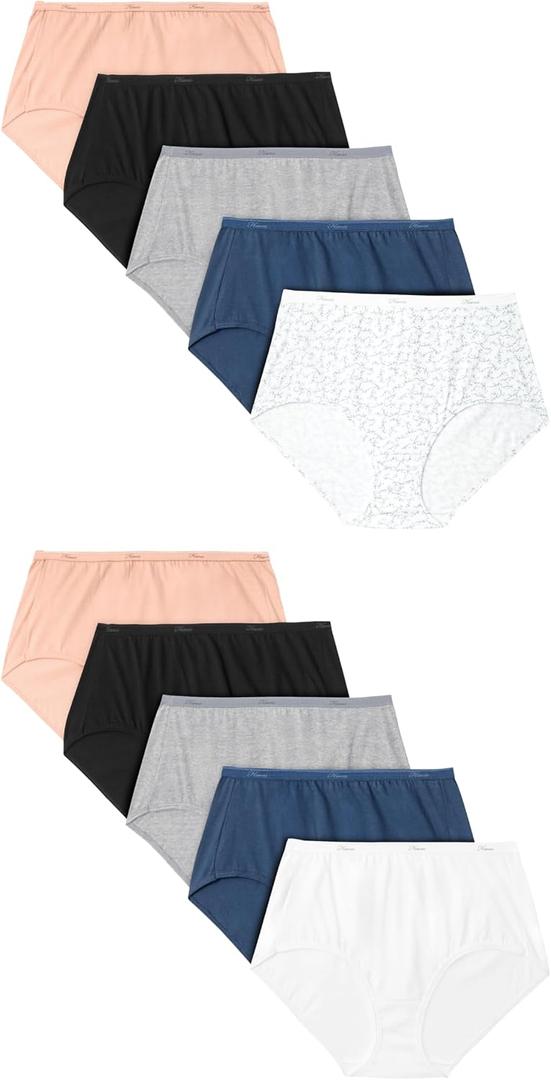Hanes Women's Underwear Pack, 10-Pack, Full-Coverage Cotton Blend Panties, Moisture-Wicking Underwear for Women (S)
