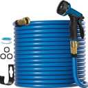 Garden Hose 100FT, Lightweight & Flexible Water Hose with 10-Pattern Spray Nozzle - Kink-Free, Leak-Proof, 3/4" Brass Fittings for Yard, Lawn, Car Washing, Gardening (Blue, Heavy Duty, All-Weather)