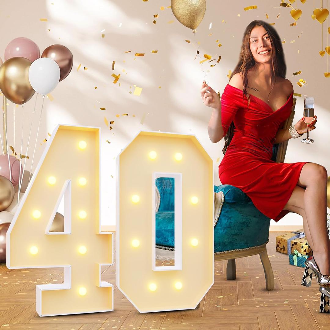 imprsv 3FT 40 Light Up Numbers Large Marquee Numbers, Big Numbers 40 with Lights 40th Birthday Anniversary Decorations for Women Men