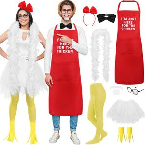 Xtinmee 2 Sets Funny Halloween Fried Chicken Couple Costume White Suit Chef and Funny Chicken Costume Set for Adult Men Women