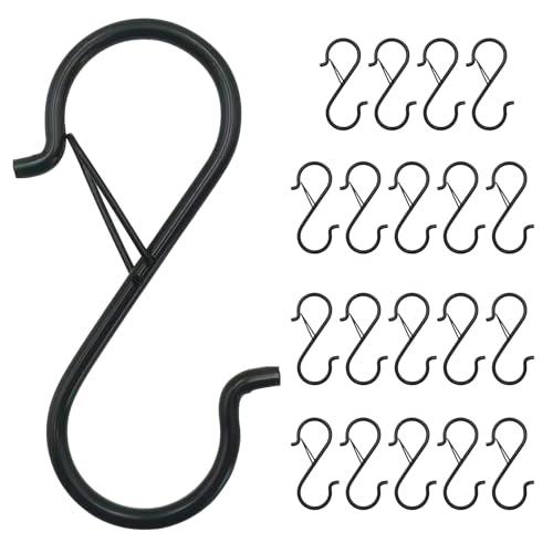 Ticway  S Hooks for Hanging,3.5 Inch Heavy Duty Closet Hooks with Safety Buckle,Closet Hooks Hanging for Plants,Clothes,Kitchen Utensil,String Lights,Handbags,Belt, Hat, Cup, Tie (Black)