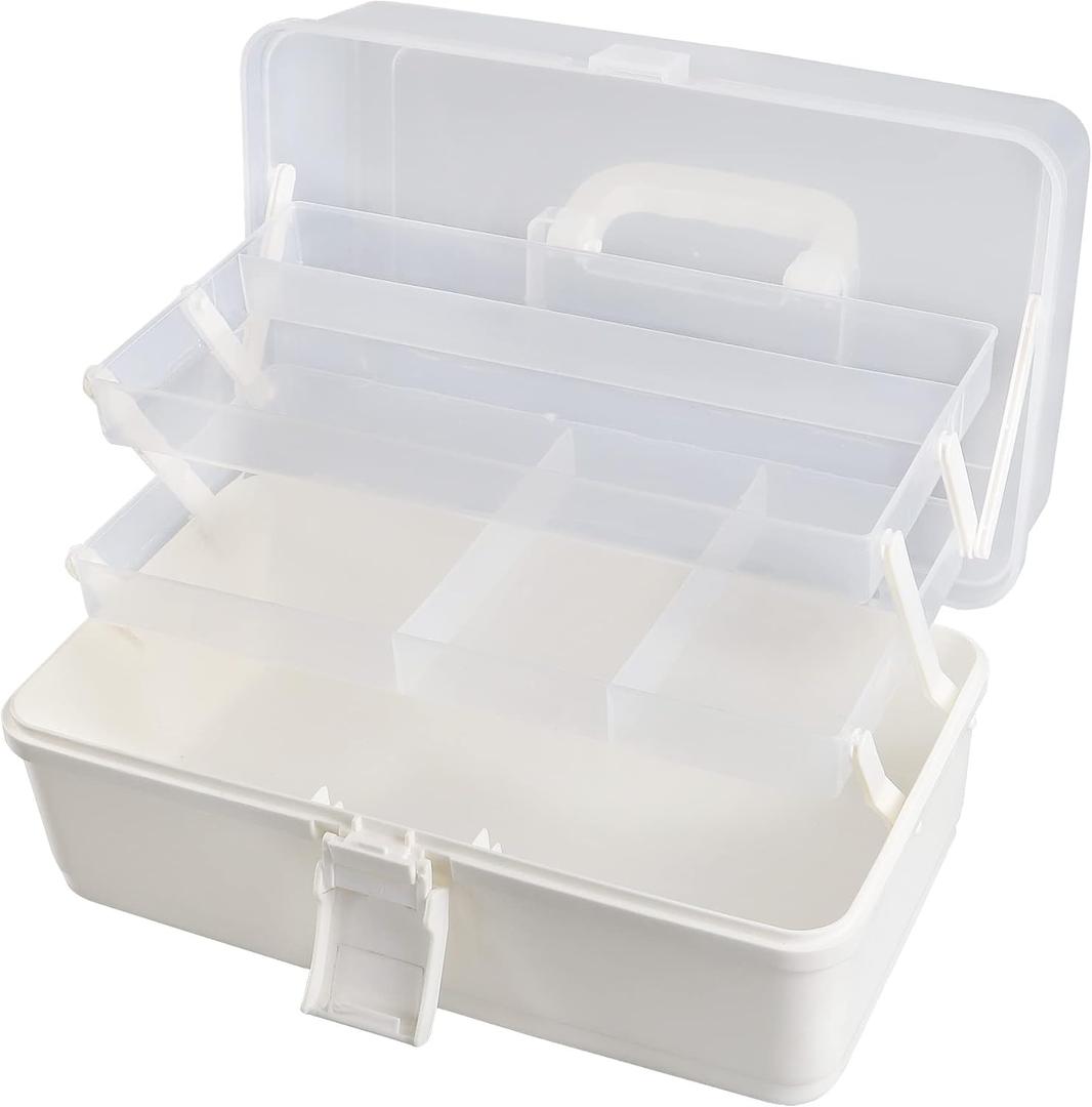 Craft Art Box Tackle Box Organizers, 3 Layer White Sewing Hair Supply Organization Boxes Medication Organizer Plastic Toolbox