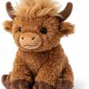 Highland Cow Stuffed Animal - 8 Inch Fluffy Plush with Styleable Hair, Soft Cow Toy for Toddler & Baby, Cute Sitting Scottish Cattle Gift for Kids & Desk Decor