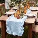 Tegeme Blue Gingham Table Runner 12''x71'' Cotton Ruffle Checkered Plaid Tables Runner Farmhouse Gingham Party Supplies for Home Kitchen Dinner Party Table Decorations (Plaid)