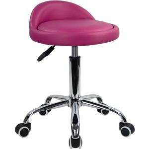 KKTONER PU Leather Round Rolling Stool with Back Rest Height Adjustable Swivel Drafting Work SPA Medical Task Chair with Wheels (Rose red)