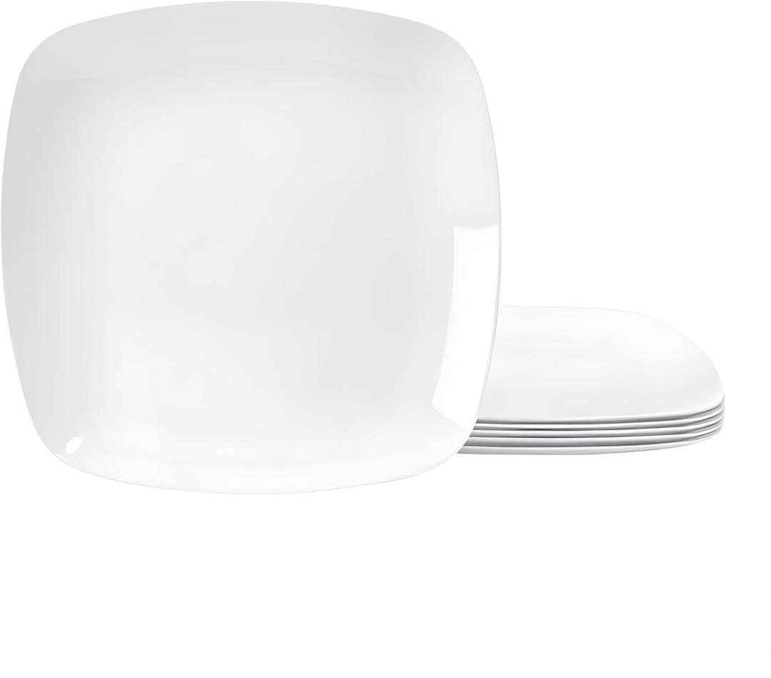 TP 10.5" Melamine Square Dinner Plates, 6-piece Plate Set Unbreakable Serving Dishes for Indoors and Outdoors, Unbreakable Dinner Service for 6 (White)