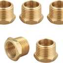 1/2 Inch NPT Male x 3/8 Inch NPT Female Brass Pipe Fitting, Hex Bushing, Reducer Adapter, Thread 0.75" OD  0.625" ID, (5 Piece)
