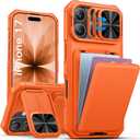SSLOTSCASE for iPhone 17 Case with Hidden Card Holder & Camera Stand & Adjustable Kickstand & Slide Camera Lens Cover & Wallet, Military-Grade Heavy Duty Phone Case Cover for iPhone 17 6.3'', Orange