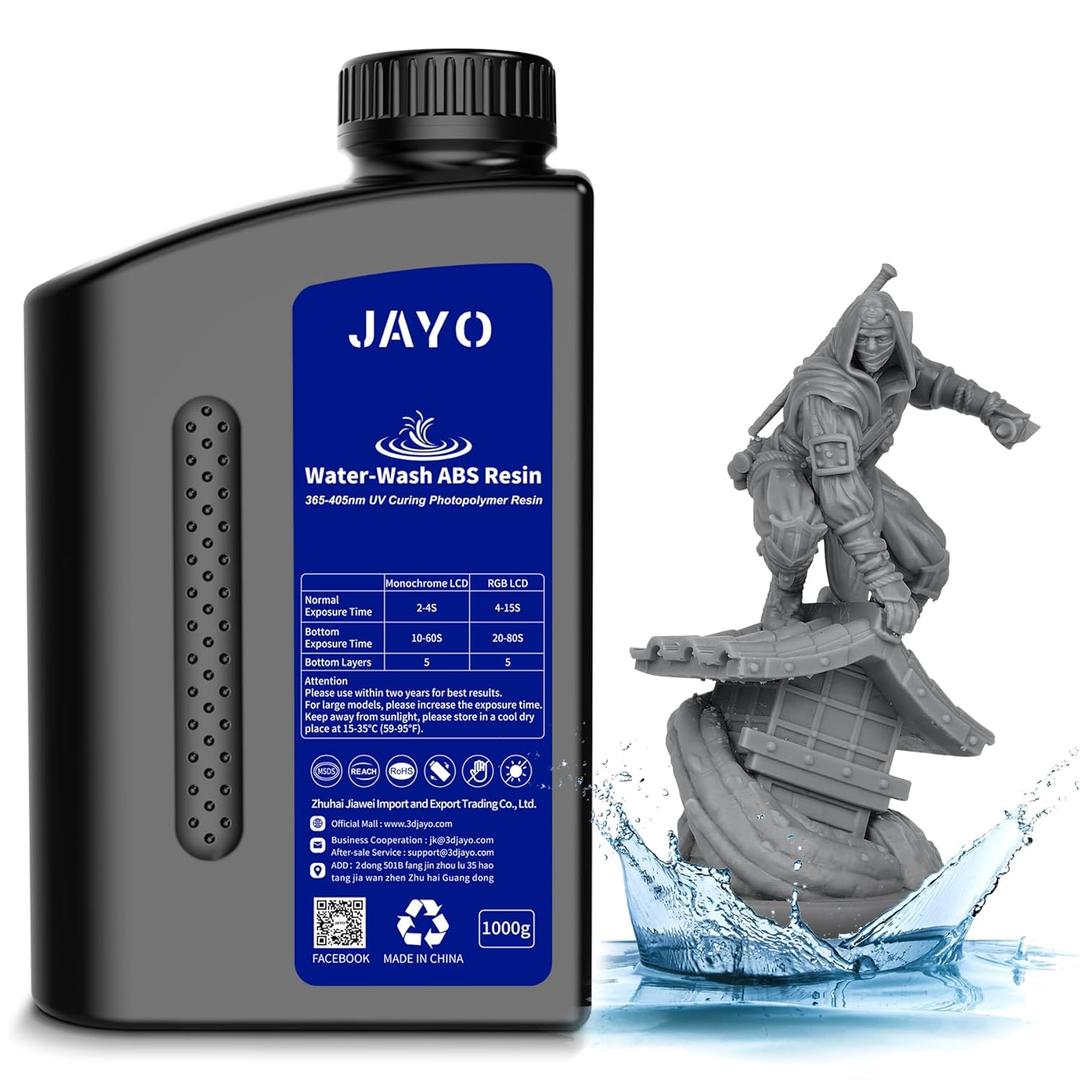JAYO Water Washable ABS-Like Resin, 3D Printer Resin 405nm UV Standard Rapid Photopolymer Resin for LCD/DLP/SLA 3D Printer, High Precision, Non-Brittle, Low Odor, Easy to Use, Dark Grey 1000g