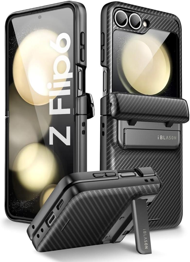 i-Blason Journey for Samsung Galaxy Z Flip 6 Case with Stand [Built-in Screen Protector] [Hinge Protection] Full-Body Rugged Shockproof Protective Phone Case for Z Flip 6 / Z Flip 5, Black