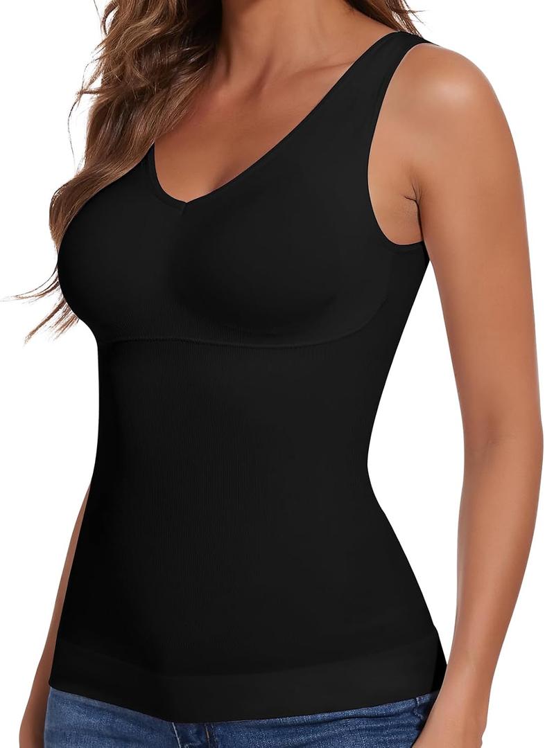 JOYSHAPER Women's Shapewear Tops Padded Bra Shapewear Tank V-Neck Cami Shaper Seamless Compression Tank Tops for Tummy Control Shapewear Camisole Black L
