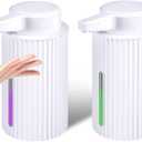 2 Pack 13.5 oz Automatic Soap Dispenser  Ribbed Design Automatic Liquid Soap Dispenser for Bathroom & Kitchen Countertop, Rechargeable Touchless with Electric Induction Pump (White)