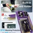 BXYJY for iPhone 16 Pro Case with Camera Cover, Built-in Credit Card Holder (4-5 Cards), Military Grade Protection, Heavy Duty Women Men Protective Wallet Phone Case for iPhone 16 Pro, Dark Purple