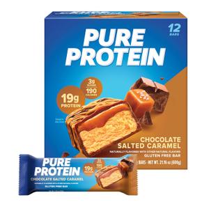 Pure Protein Chocolate Salted Caramel Protein Bars  20g Protein, 3g Sugar, 190 Calories (12 count) Low Sugar* High Protein Snack - Gluten Free - Perfect for a Healthy Snack (Best By: 10/20/2026)