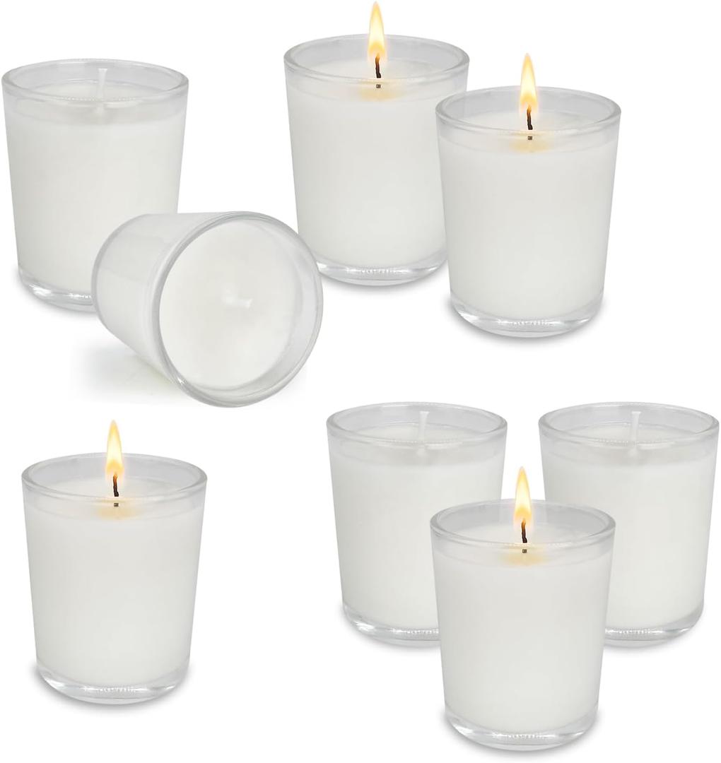 72 Pack White Unscented Clear Glass Filled Votive Candles, Hand Poured Wax Candle Ideal Gifts for Weddings Birthdays Holidays Party Religious Events