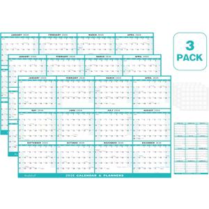 3pcs 32" x 48" 2026 Wall Calendar, Folded Wet & Dry Erase Wall Calendar 12 Month, Annual Yearly Planner Yearly Laminated Calendar 2026 Horizontal/Vertical, with Julian Dates