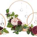Ling's moment Crystal Wooden Hoop Wreath Floral Centerpieces for Sweetheart Table, Head Table, Ceremony Reception Artificial Flowers Decorations, Assembled (Set of 3, Dusty Rose)