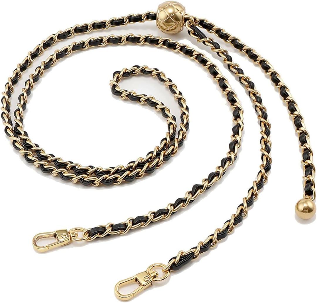 BEAULEGAN Thin Purse Chain Strap Adjustable - Replacement for Small Shoulder Crossbody Bag, 51 Inches Long Black (Gold)