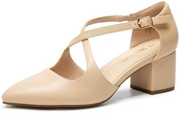 DREAM PAIRS Women's Chunky Heels Dress Pumps Closed Pointed Toe Comfort Cross Strap Block Heel Shoes for Party Dance Wedding, 8.5