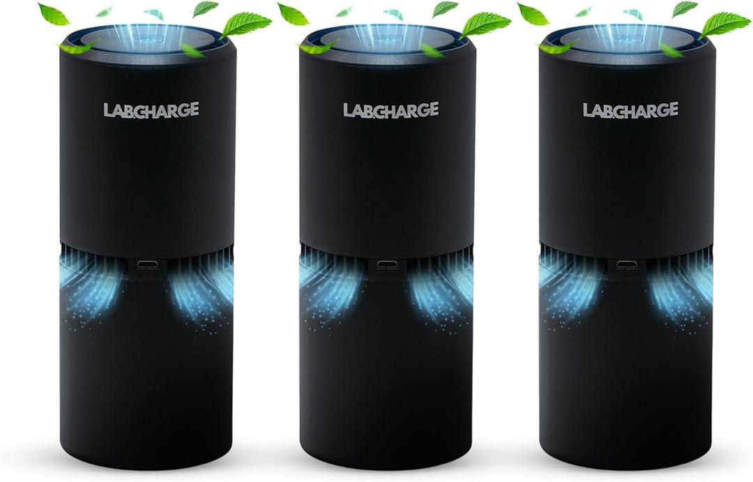 Lab Charge Small Ionic Air Purifier for Home & Bedroom  Silent HEPA Filter  Covers 250 Sq Ft - Free Cleaner for Pets, Hair, Smoke, Dust, Odors & Dander  Compact & Black Design - Pack of 3