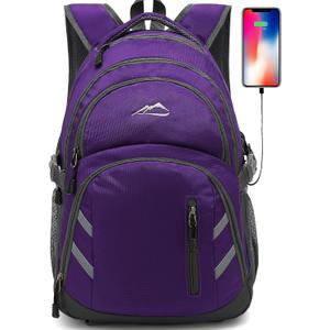 ProEtrade Backpack Bookbag for College Laptop Travel, Fit Laptop Up to 15.6 inch with USB Charging Port Multi Compartment Anti theft, Gift for Women Men (Purple)