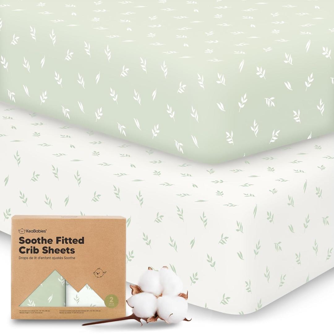 KeaBabies 2Pack Organic Crib Sheets for Boys, Girls  52x28 Fitted Crib Mattress Sheet Neutral, Breathable Jersey Cotton Cover for Baby Bed, Toddler Mattress, Soft & Cute Prints (Herb)