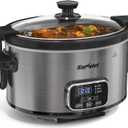 4QT Slow Cooker, Programmable Pot with Removable Ceramic Pot, Locking Lid, 3 Heating Settings & Time Control,Dishwasher-safe Lid & Pot, Grey, 4 Quarts